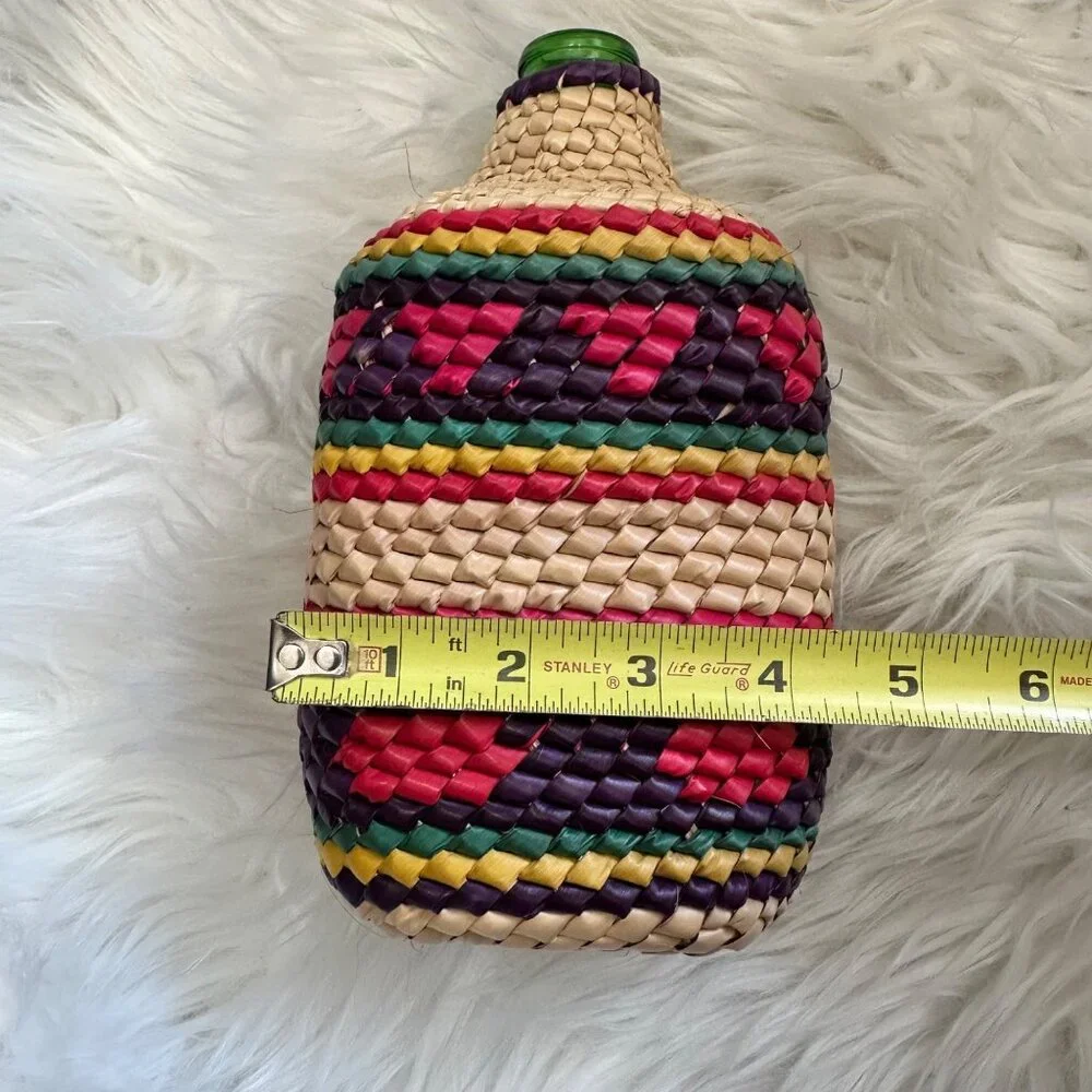 Artisan Crochet Pam Straw Wrapped Bottle Vase Home Decor Boho Southwestern